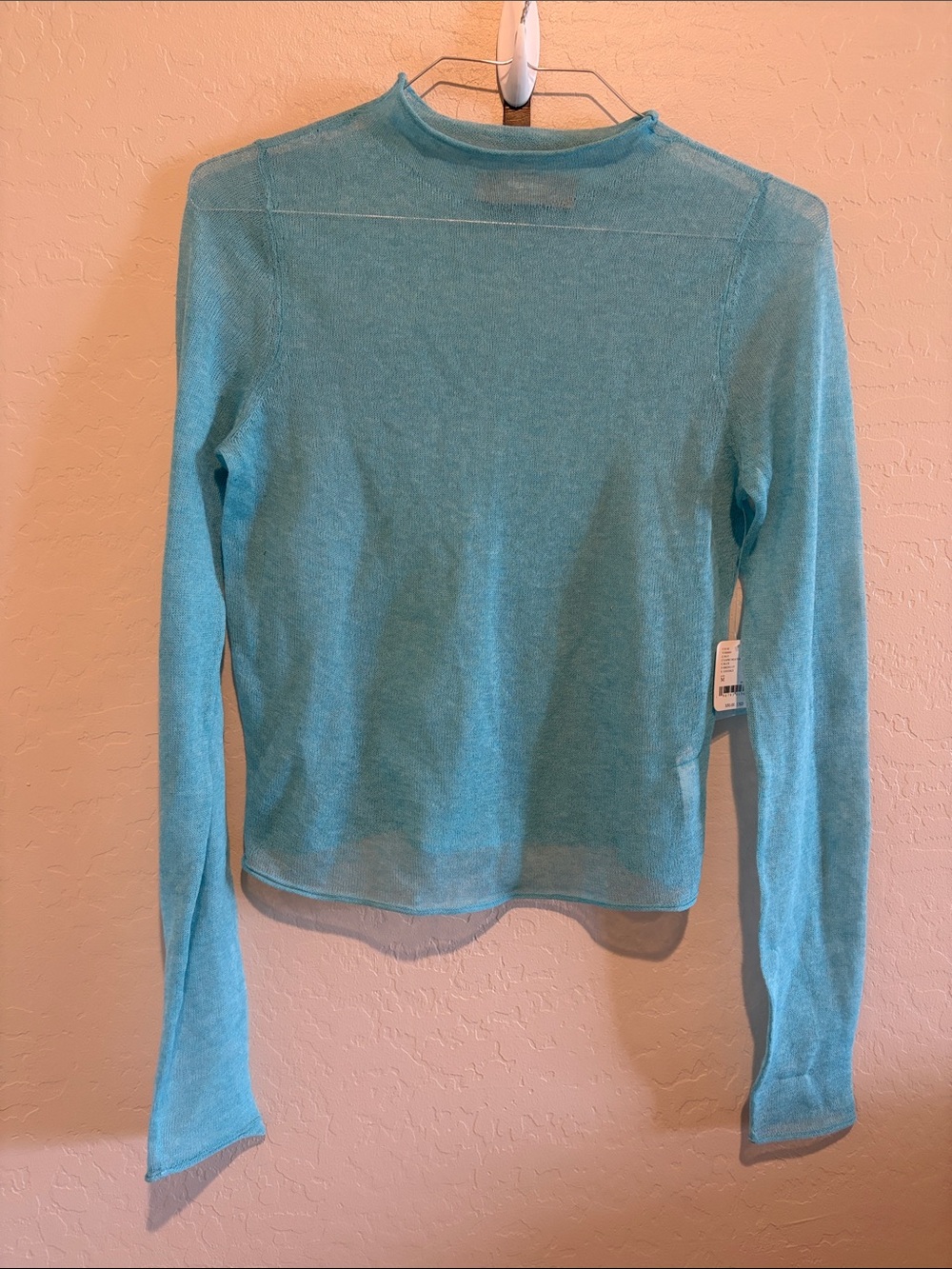 Free People Lightweight Aqua Long Sleeve Crew Top